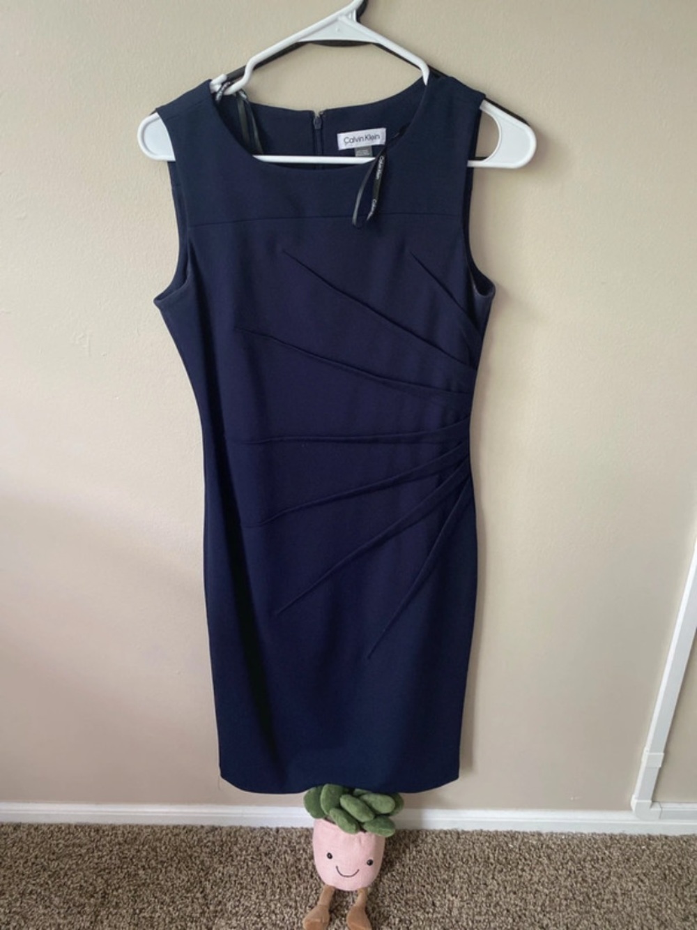 Calvin Klein Navy Sleeveless Sheath Dress with Panel Detailing